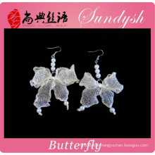 Beautiful Handmade While Gold Butterfly Mesh Earrings